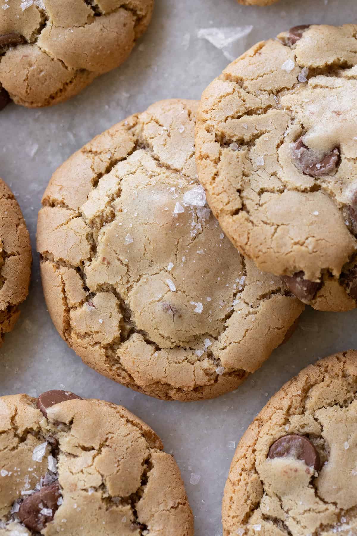 No butter chocolate chip cookies with sea salt flakes. 