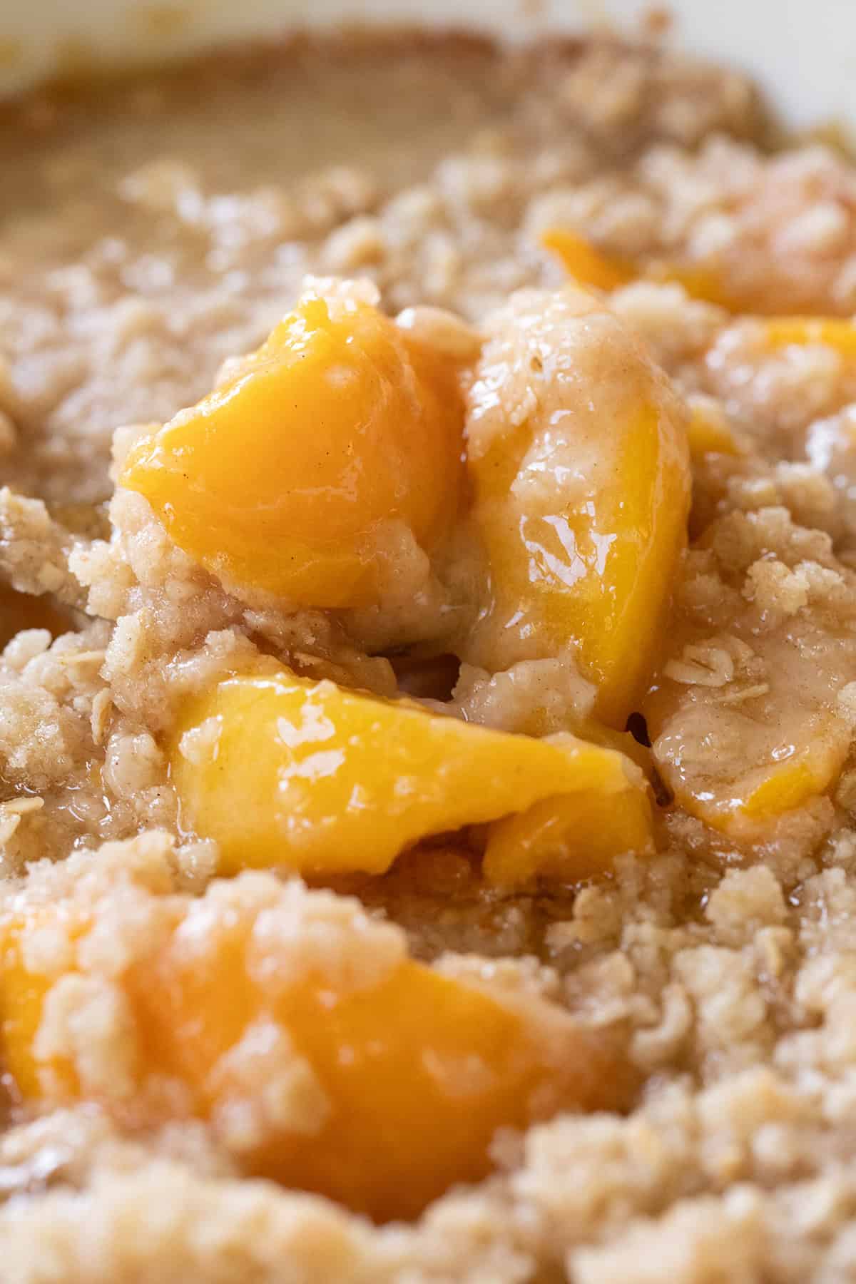 Canned peach crisp with a buttery crisp topping.
