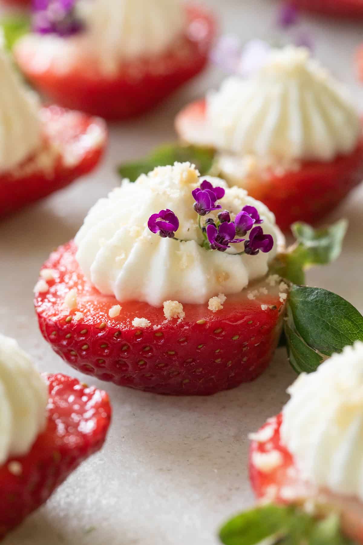 Easy deviled strawberries with whipped cheesecake.