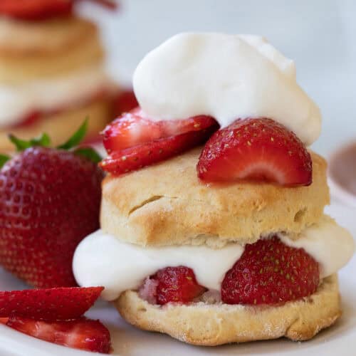 strawberry shortcake recipe made with homemade biscuits.