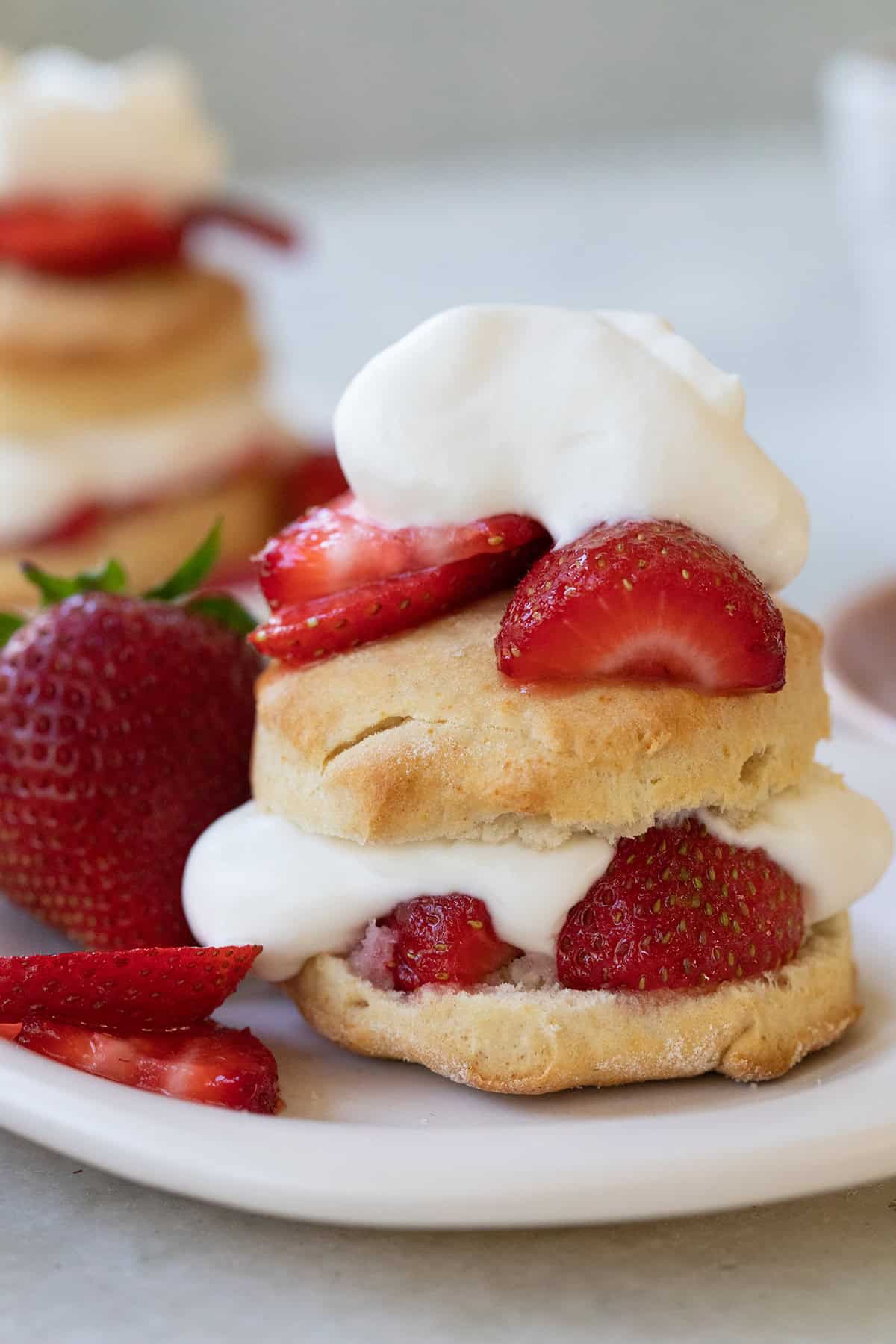 strawberry shortcake recipe made with homemade biscuits.