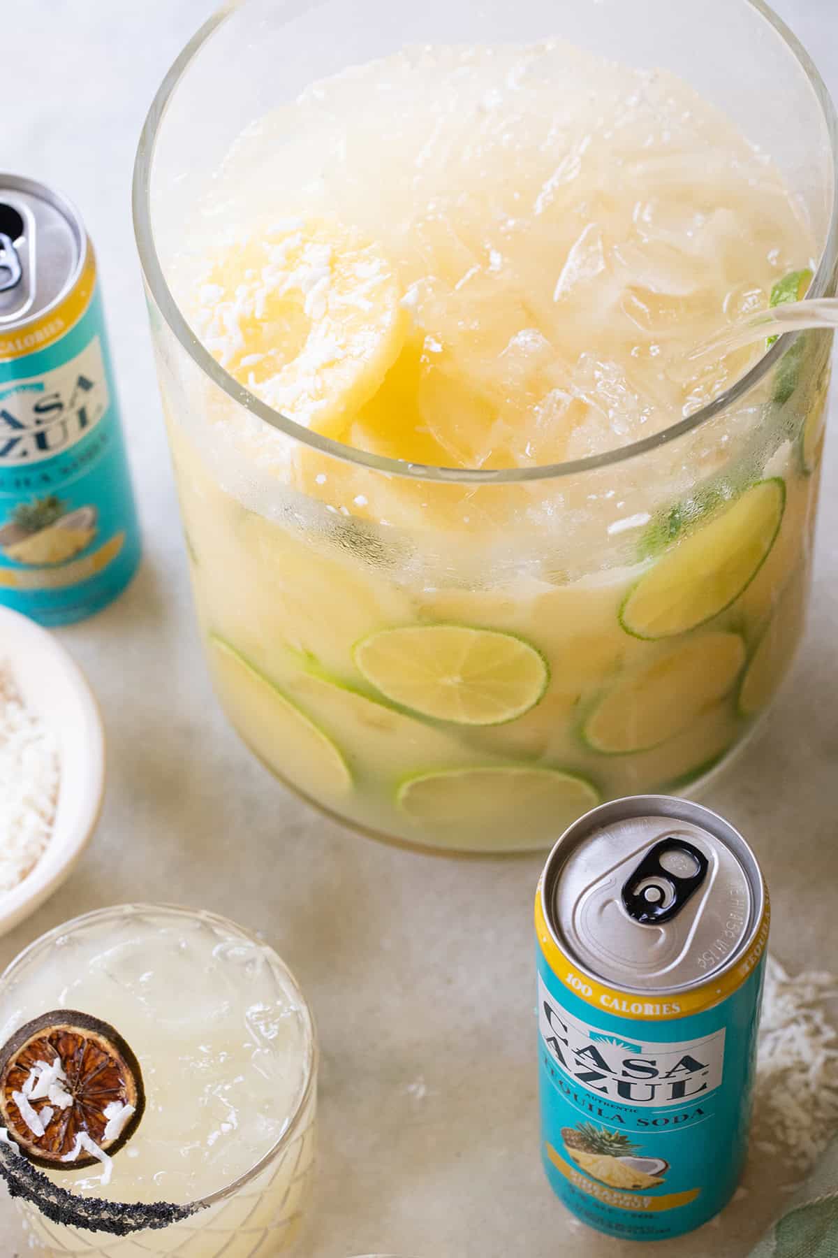 Pineapple coconut punch with tequila. 