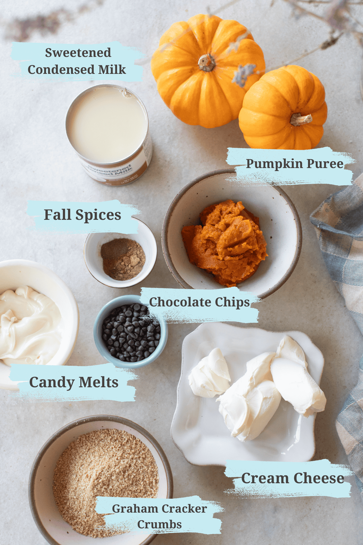 Ingredients to make pumpkin cheesecake truffles.