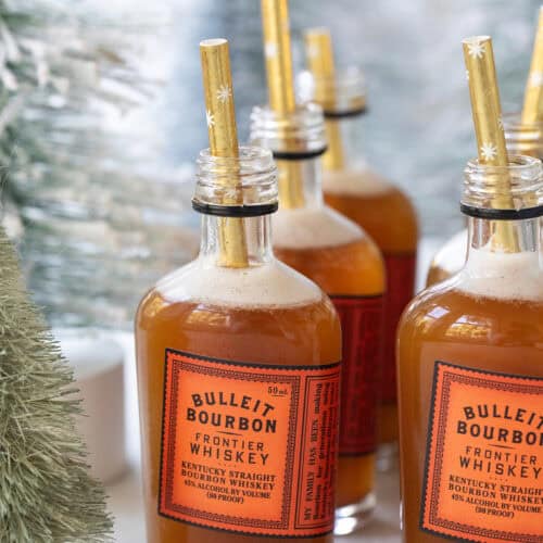 Gingerbread shots in tiny bourbon bottles.