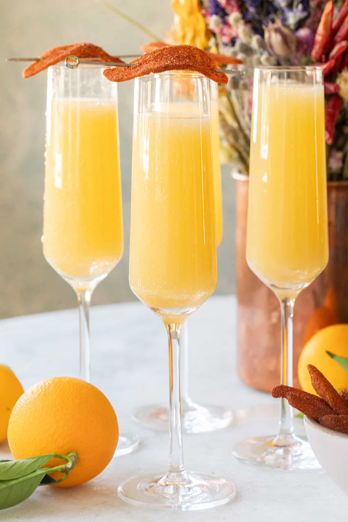 Mango mimosa recipe with spicy candied mango.