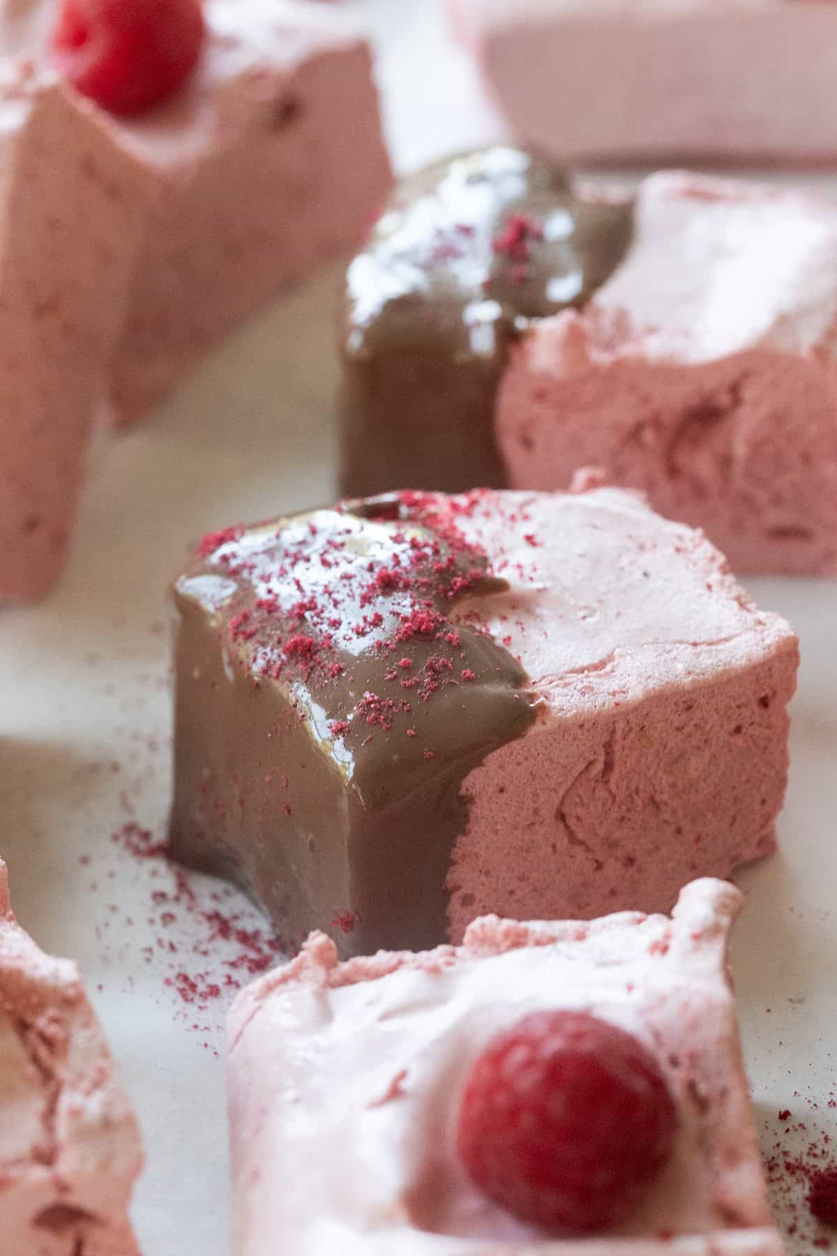 Healthy marshmallow dipped in chocolate.