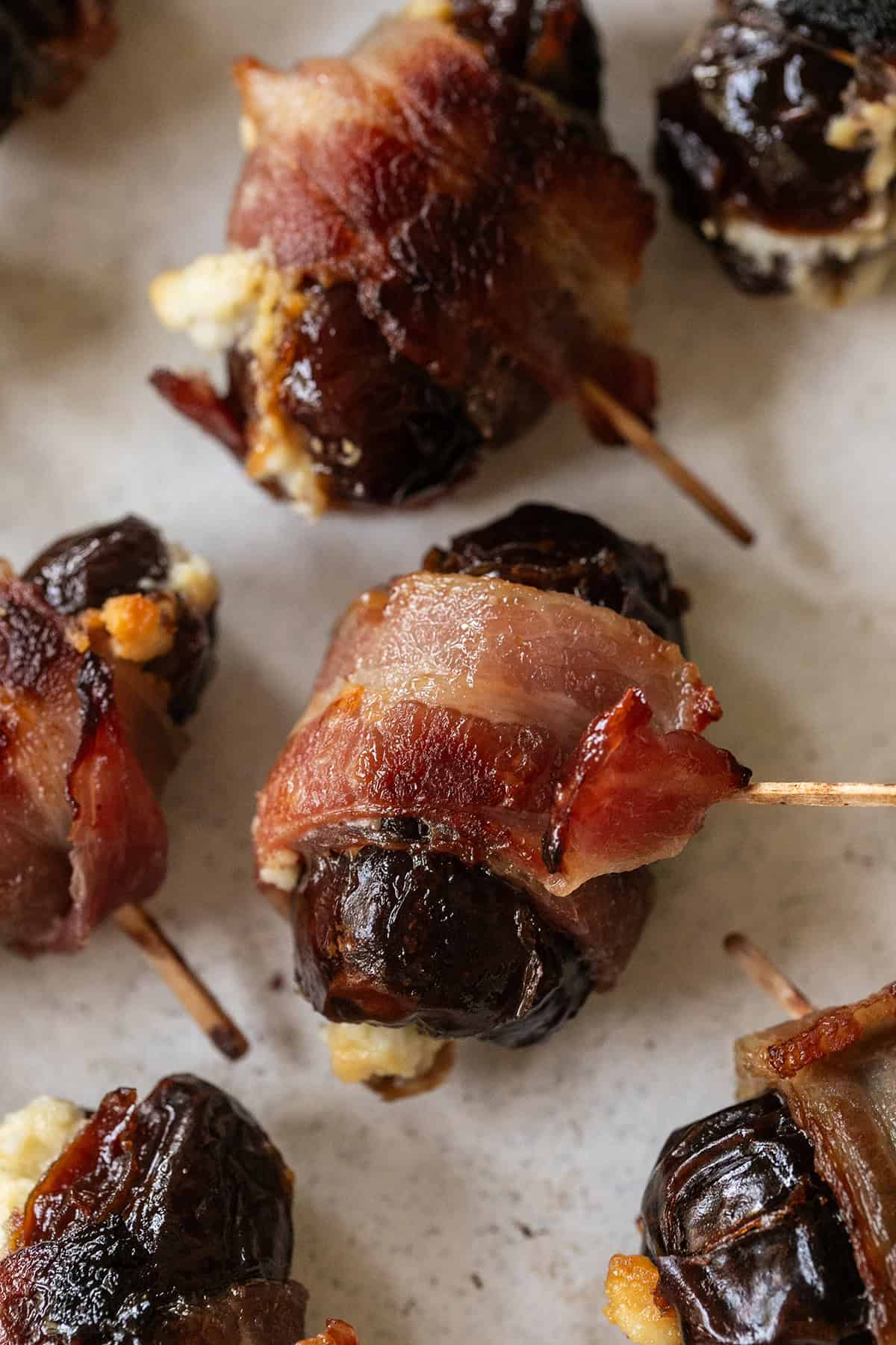Bacon wrapped date stuffed with goat cheese.