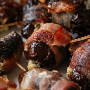 Bacon stuffed dates with goat cheese.