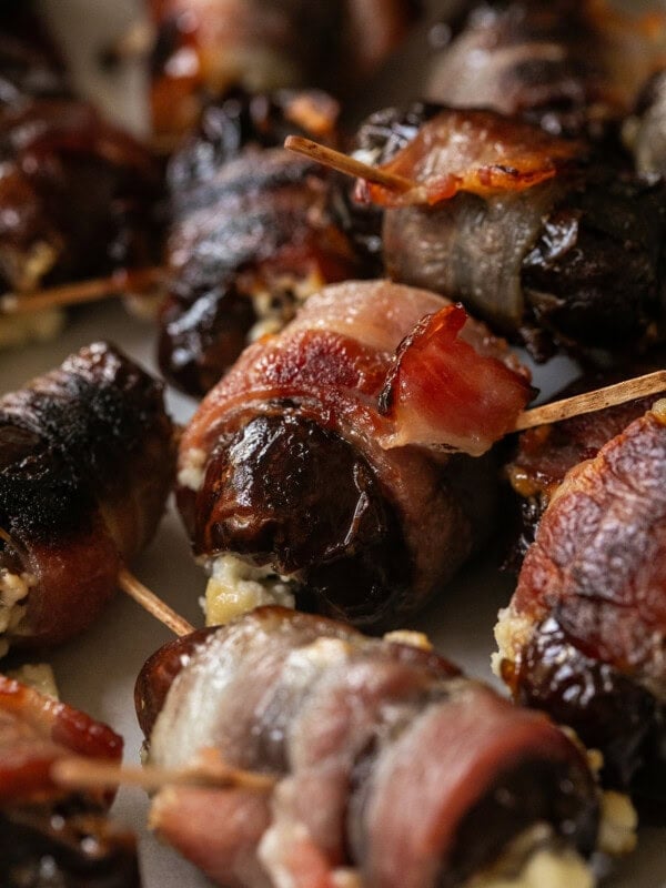 Bacon stuffed dates with goat cheese.