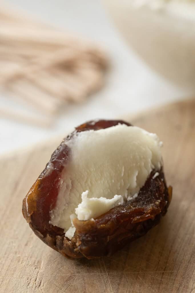 Stuffed date with goat cheese. 