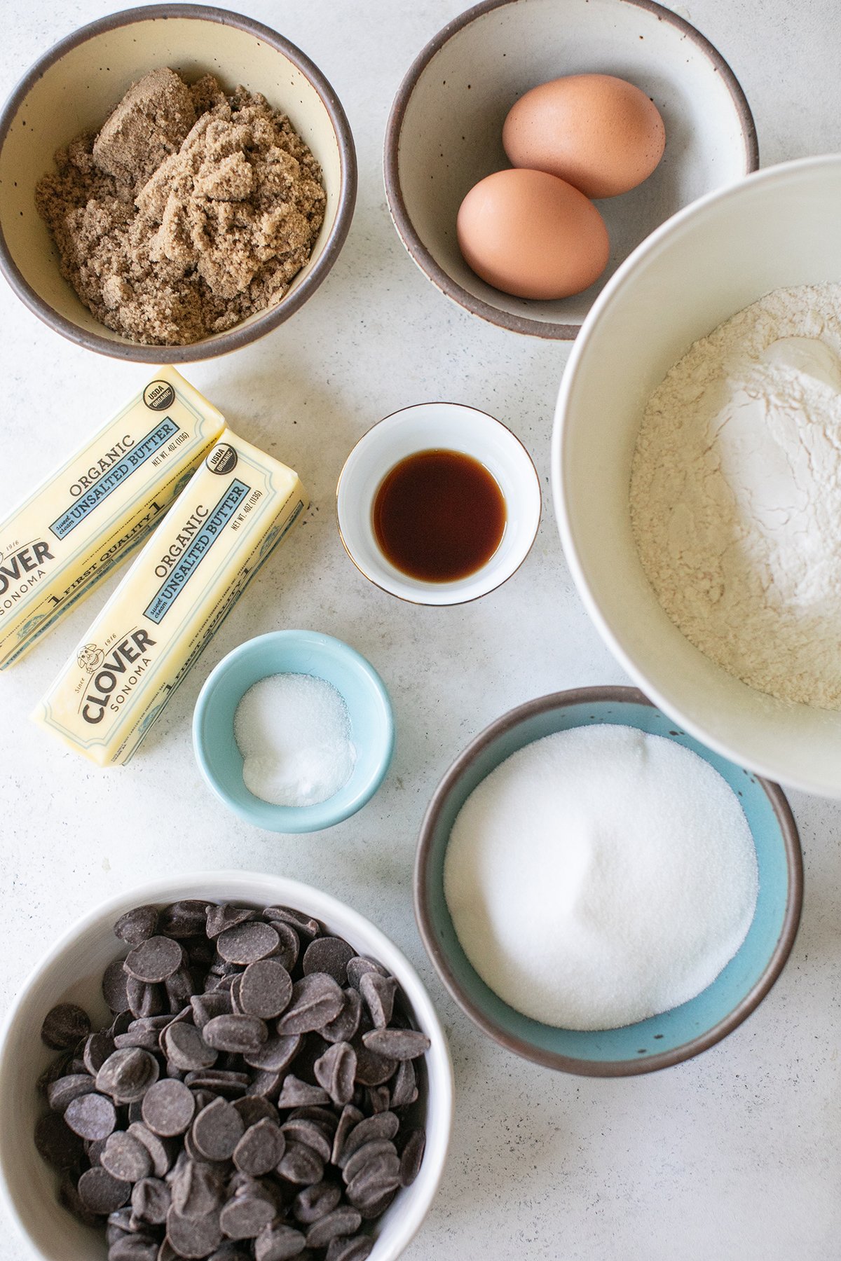 Brown butter chocolate chip cookie ingredients.