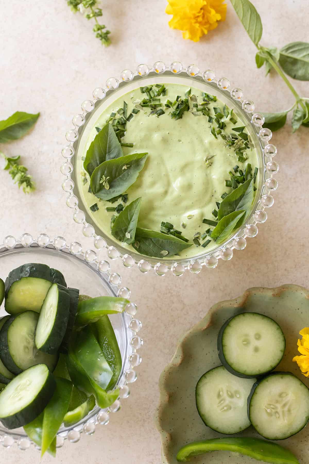 Green goddess dip made with fresh herbs.