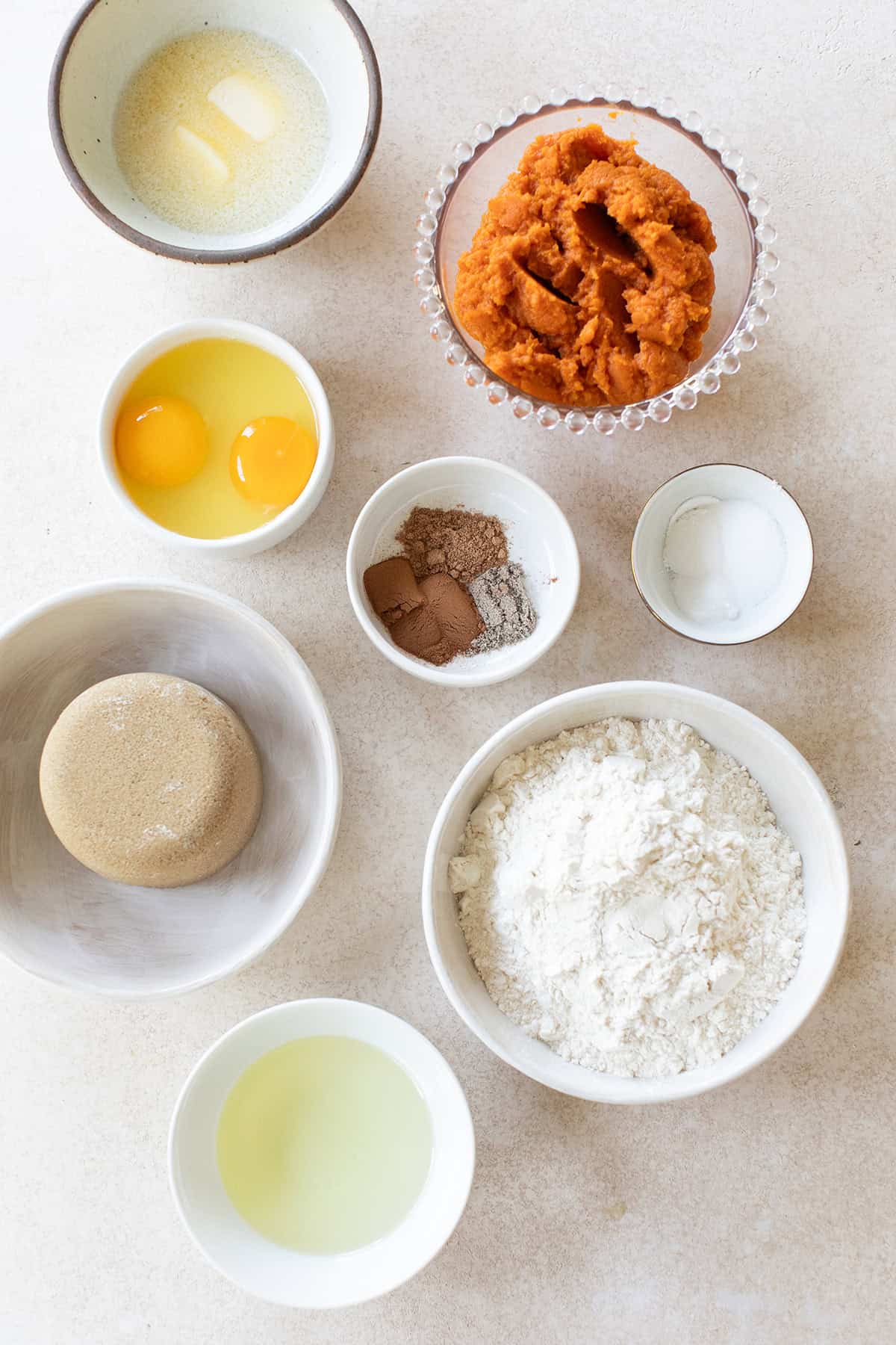 Ingredients to make pumpkin coffee cake.