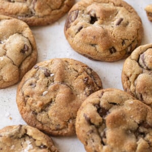 Chewy brown butter chocolate chip cookies.