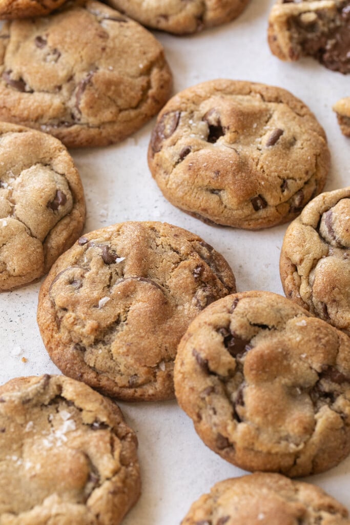 Chewy brown butter chocolate chip cookies.