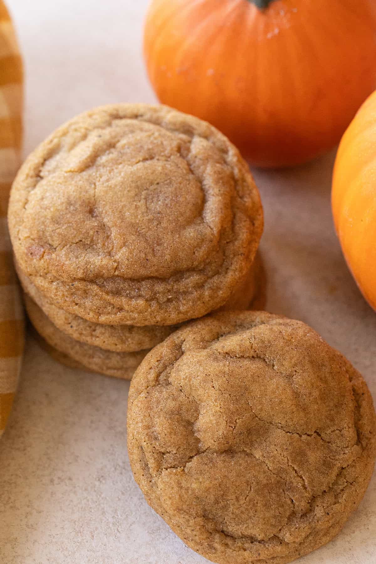 Chewy brown butter pumpkin snickerdoodle cookies.