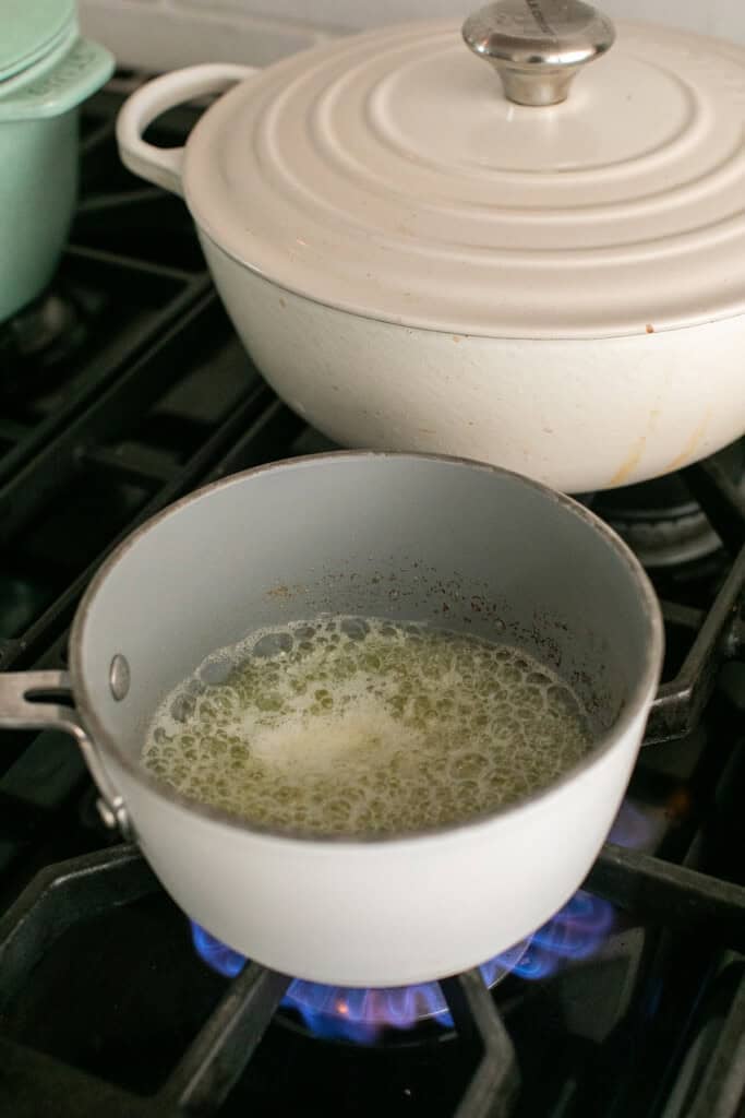Browning butter in a saucepan. 