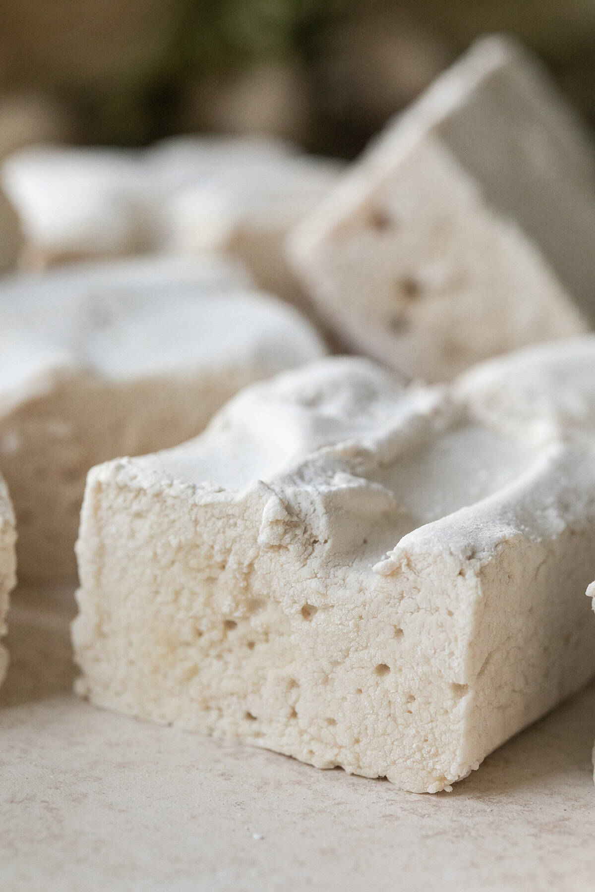 Fluffy maple syrup marshmallow close-up.