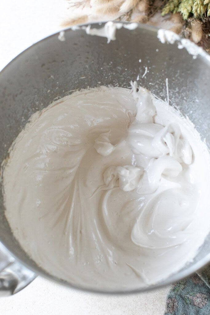 Whipped maple syrup marshmallow fluff to make marshmallows.