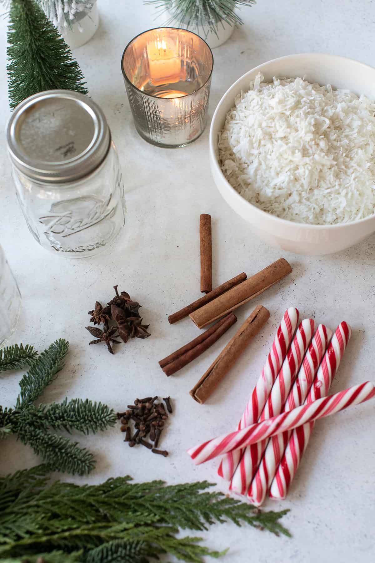 Ingredients to make a simmer pot in a jar.