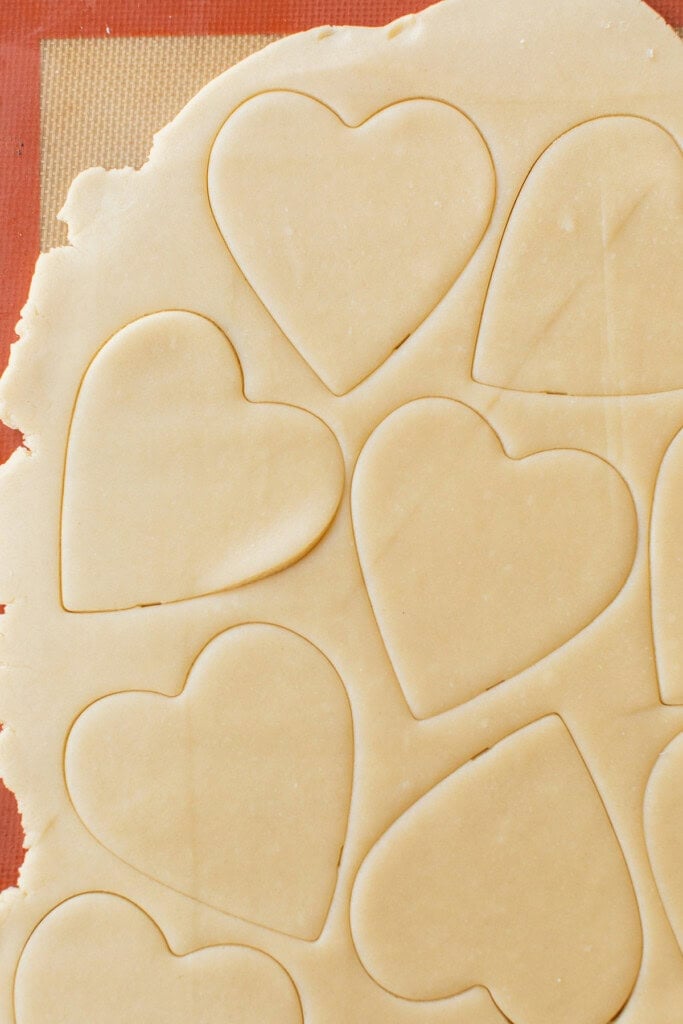 Sugar cookie heart shaped cutouts.
