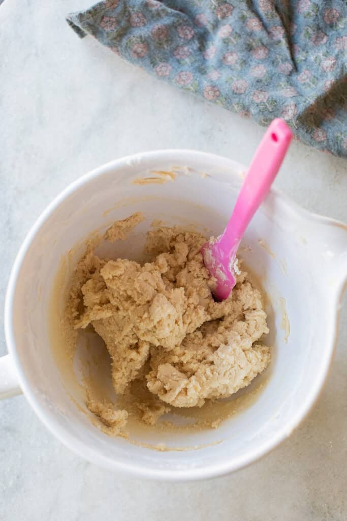 Sugar cookie dough in a mixing bow.