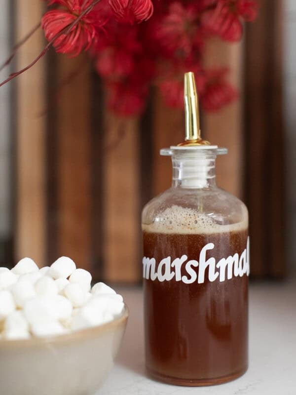 Toasted marshmallow syrup in a bottle.