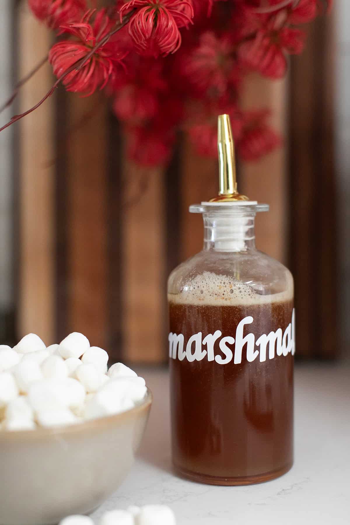 Toasted marshmallow syrup in a bottle.
