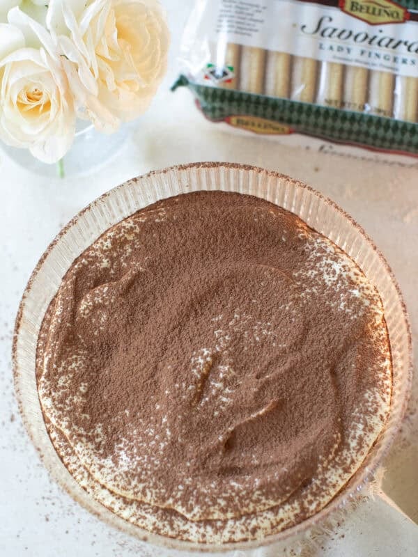 The easiest tiramisu with egg yolks, no bake recipe with cream and cocoa powder.