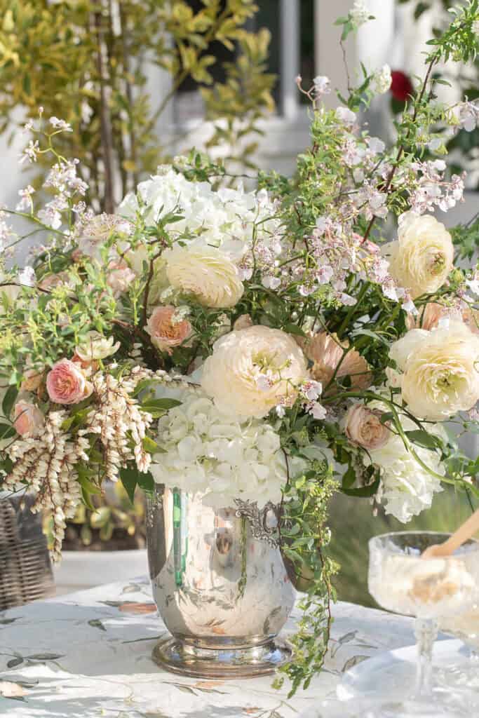 Garden flowers for a Champagne in the garden party.